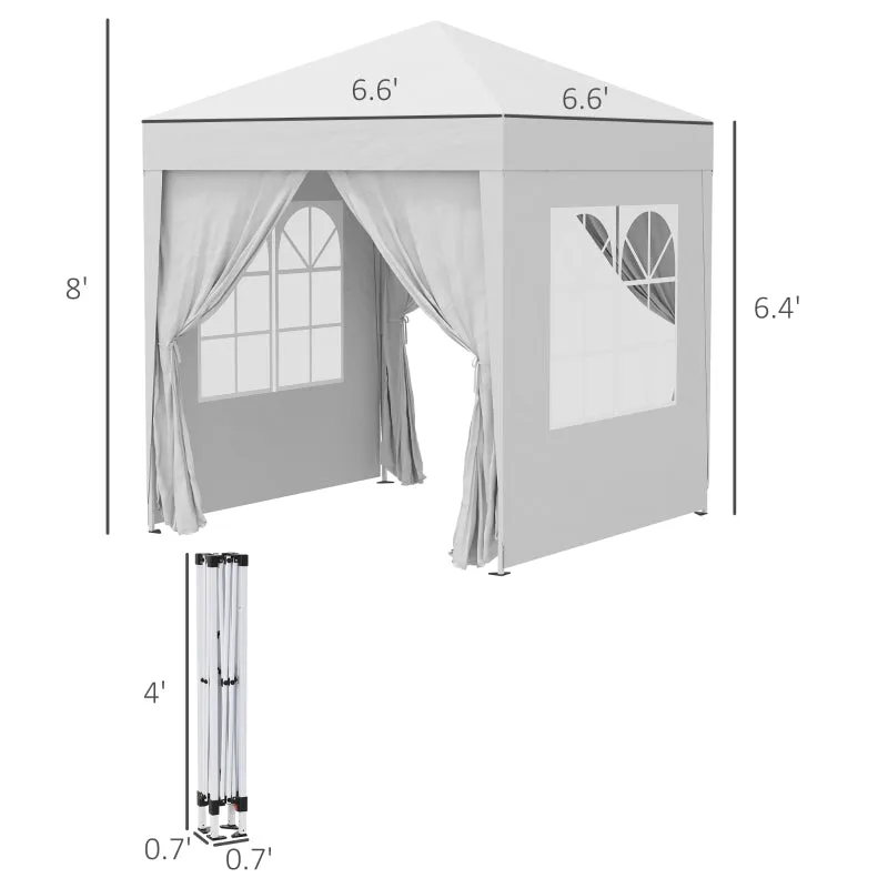 06x06 ft Easy Folding Pop Up Wedding Party Pavilion Canopy Tent with 4 sidewalls - White