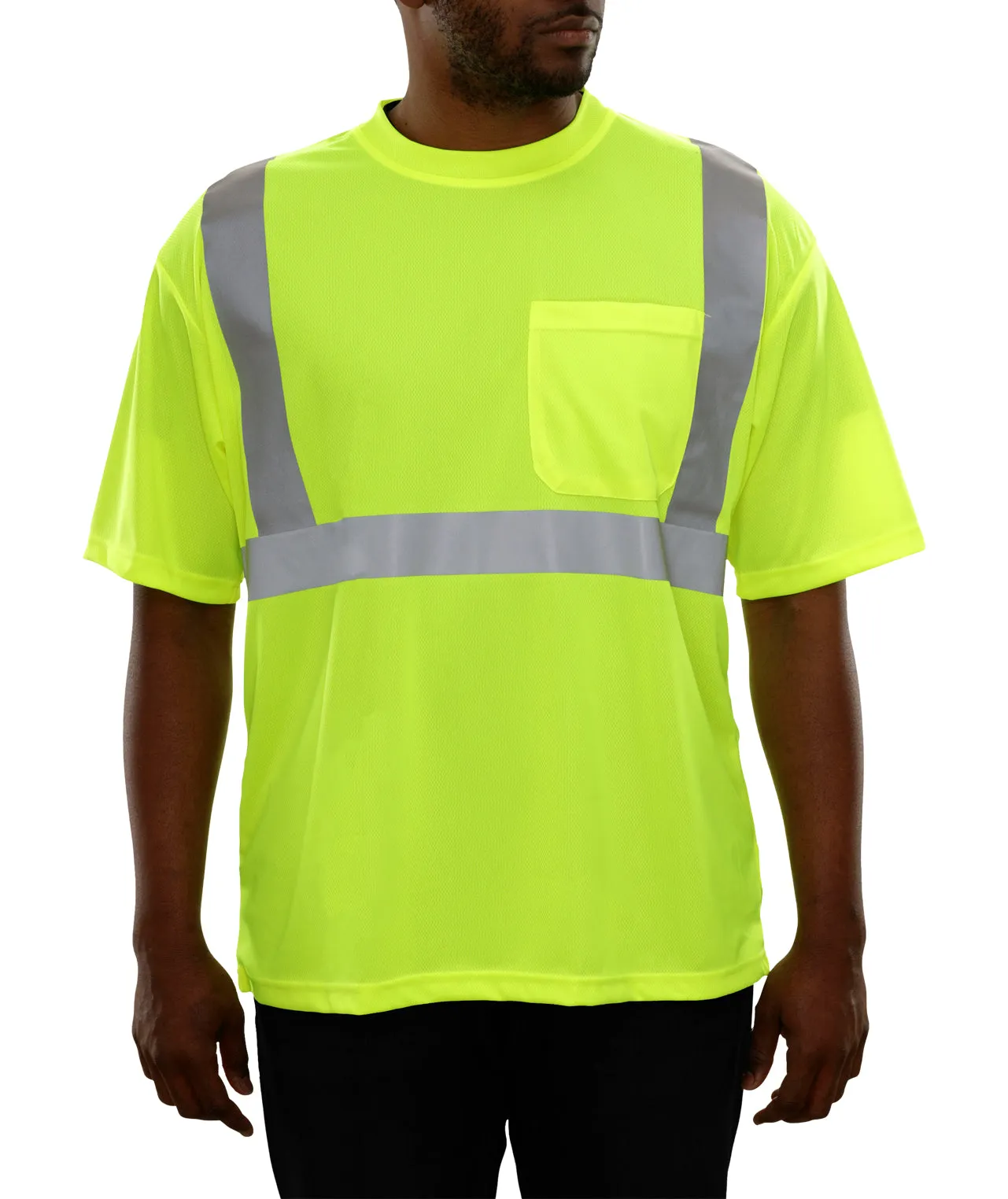 102STLM Lightweight Lime Birdseye Pocket Safety High Visibility Work Shirt