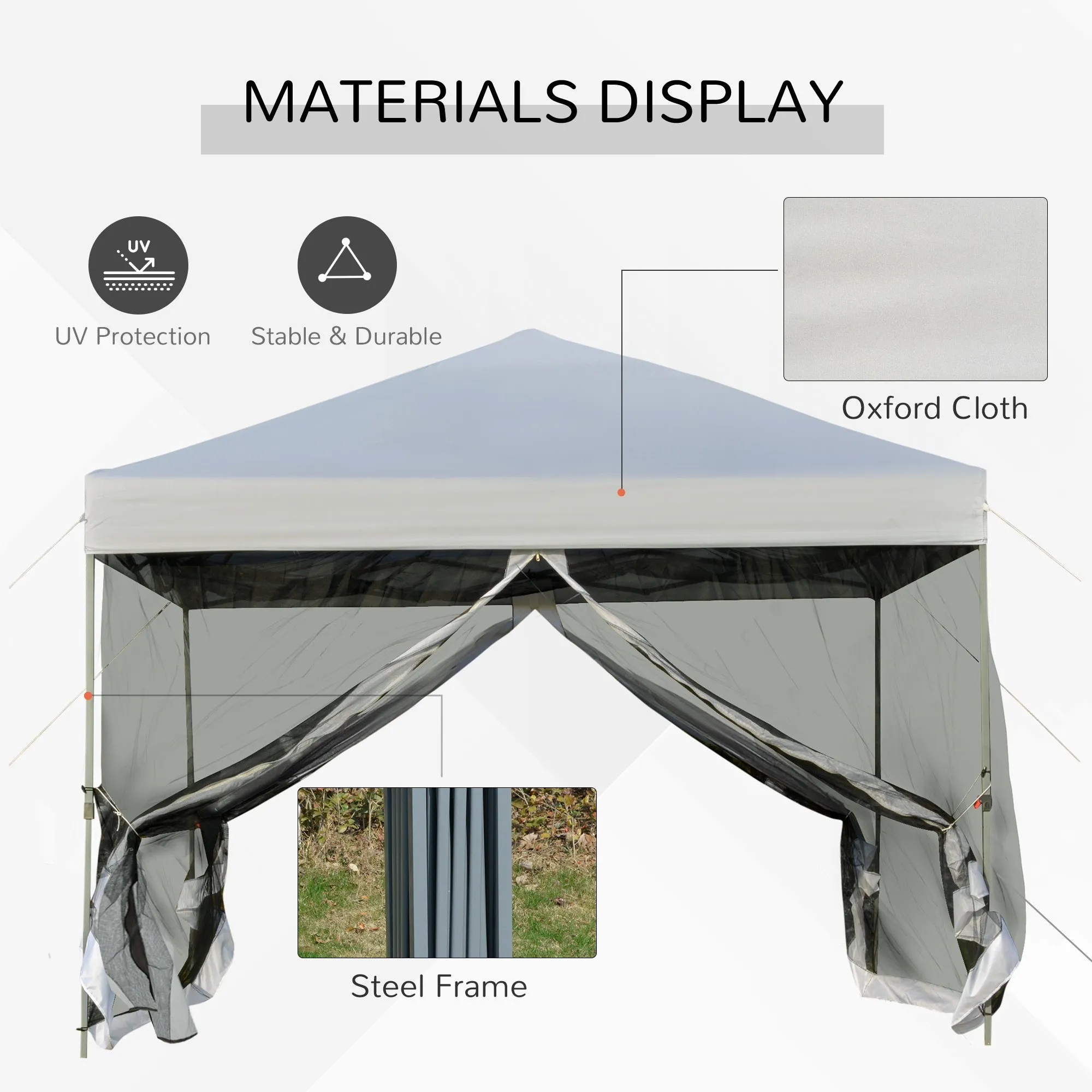 10x10 ft Height Adjustable Pop Up Canopy Tent with Mesh Sidewalls - Silver