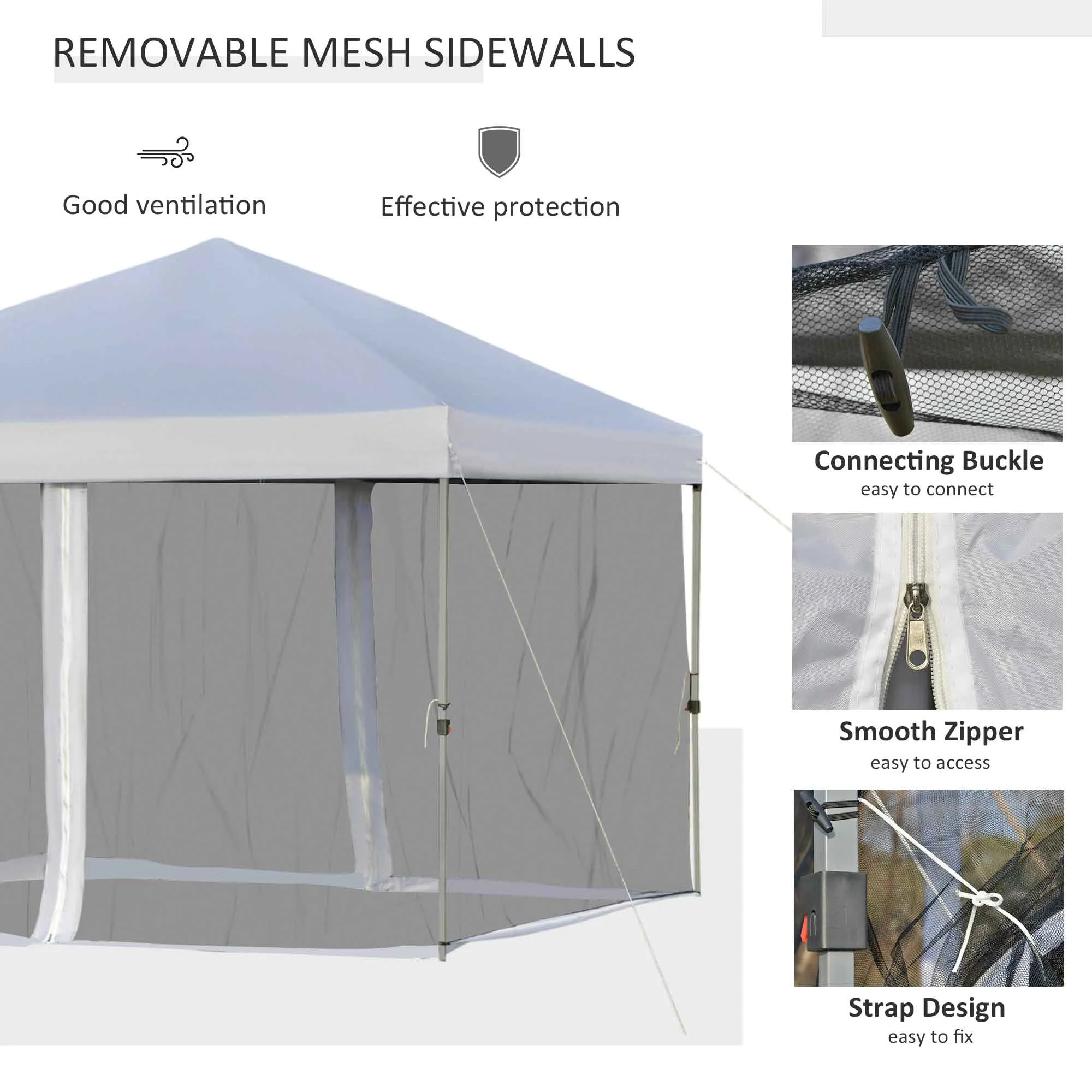 10x10 ft Height Adjustable Pop Up Canopy Tent with Mesh Sidewalls - Silver