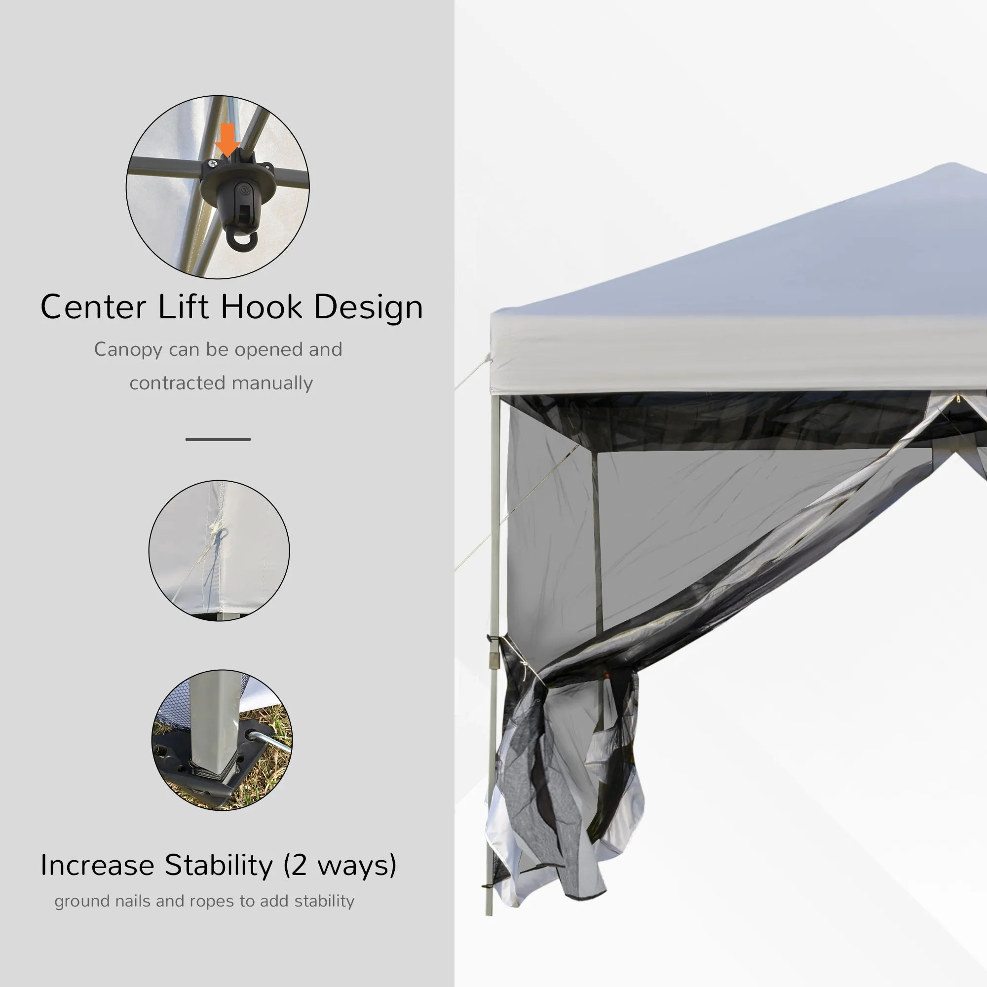 10x10 ft Height Adjustable Pop Up Canopy Tent with Mesh Sidewalls - Silver