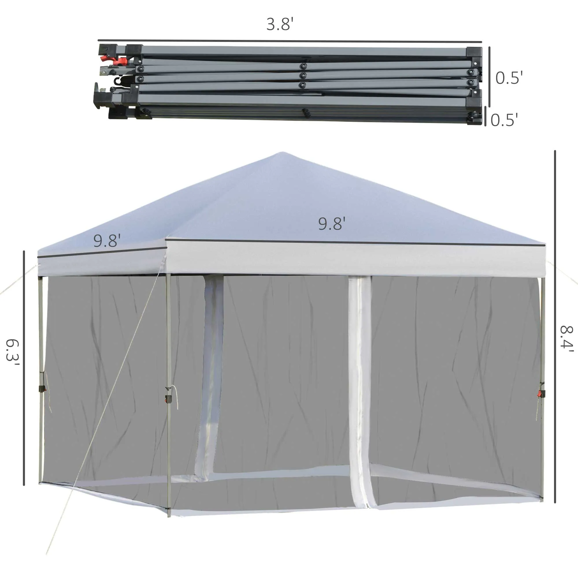 10x10 ft Height Adjustable Pop Up Canopy Tent with Mesh Sidewalls - Silver