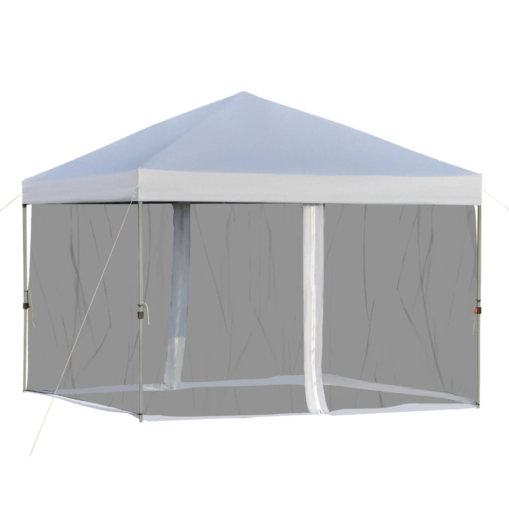 10x10 ft Height Adjustable Pop Up Canopy Tent with Mesh Sidewalls - Silver