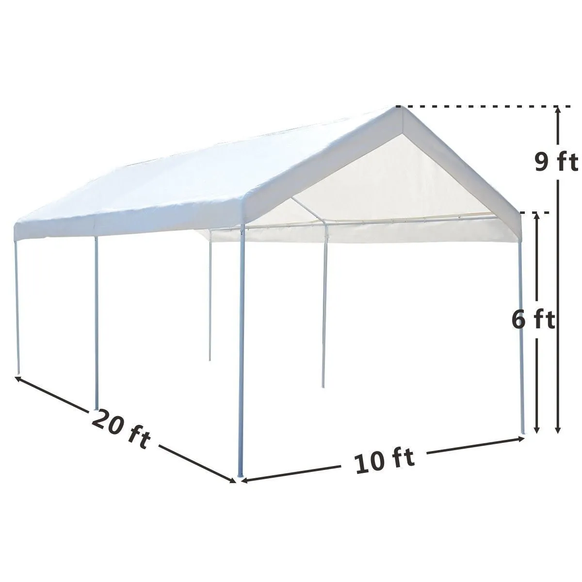 10x20 ft. Steel Frame Portable Car Canopy Tent - White