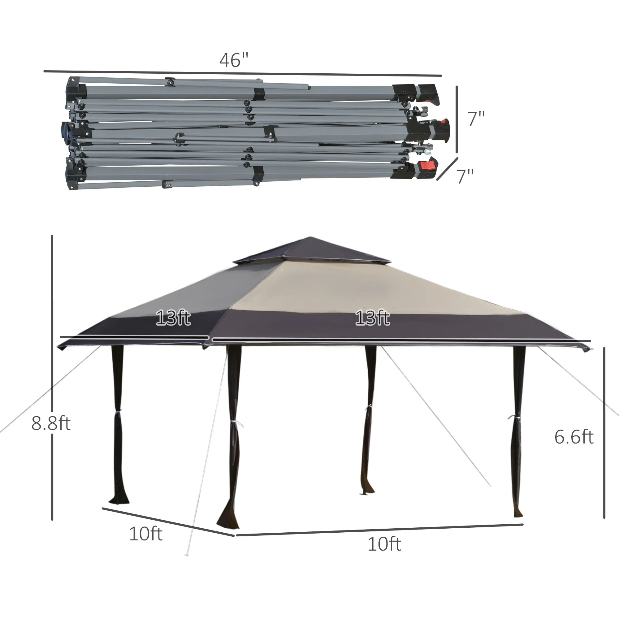 13x13 ft Height Adjustable Pop Up Canopy Tent with Top Vent - Khaki