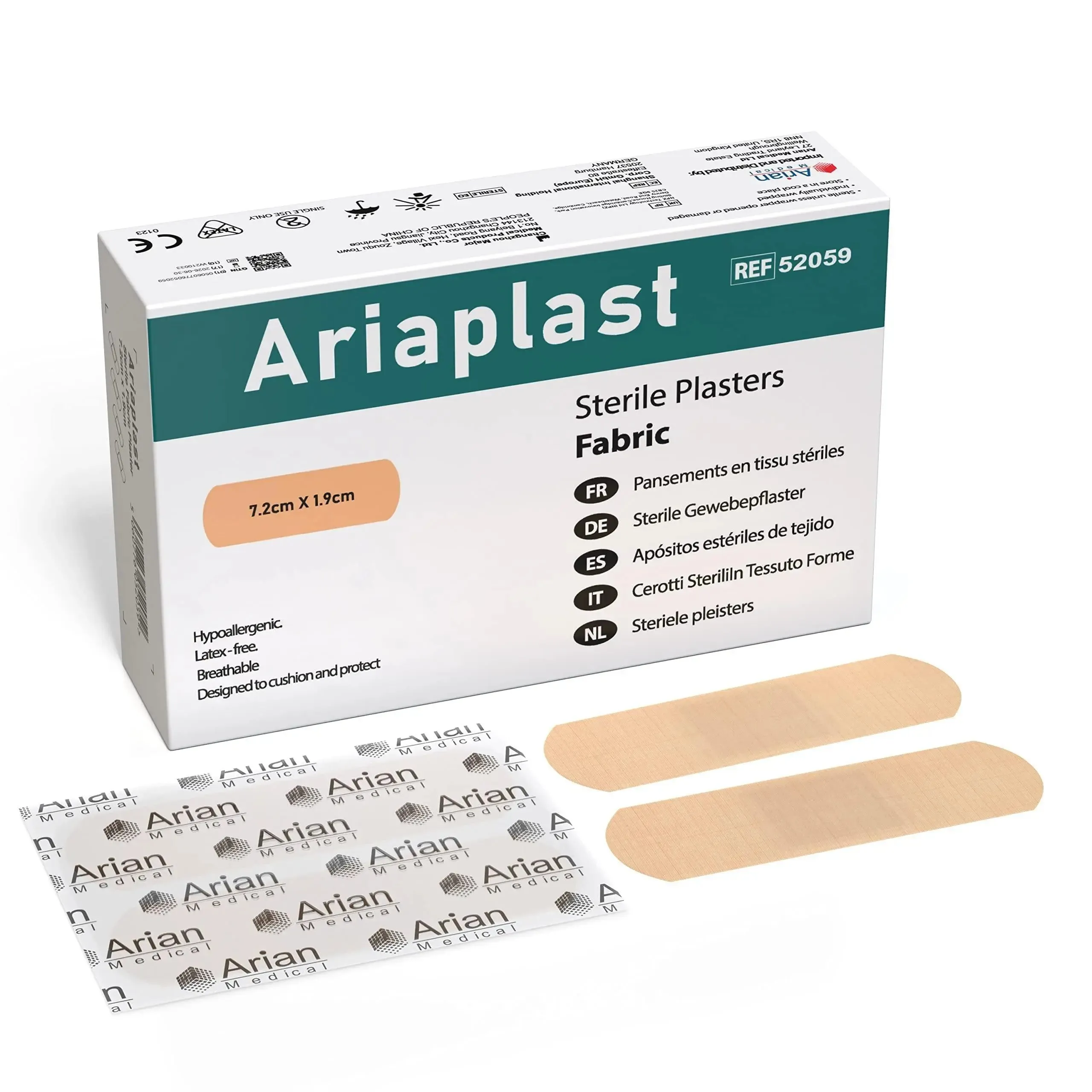 AriaPlast Sterile Fabric Plasters First Aid Plasters- 7.2cm x 1.9cm Pack of 100's