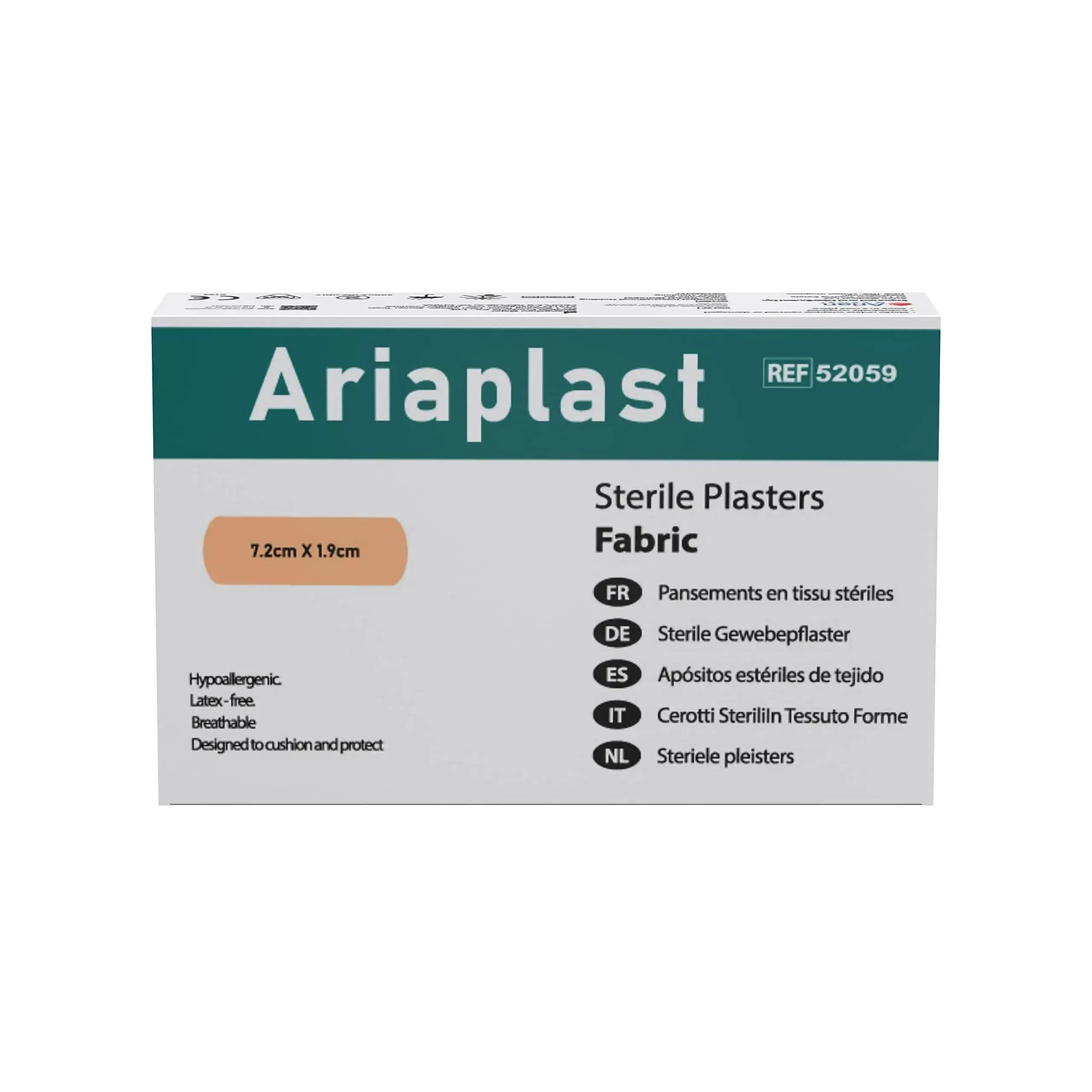 AriaPlast Sterile Fabric Plasters First Aid Plasters- 7.2cm x 1.9cm Pack of 100's