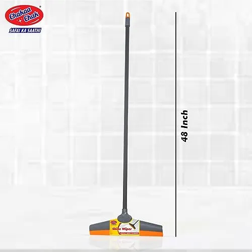 Chakaachak Shine Floor Wiper - Plastic & TPE Blades, with Rod, Grey & Orange, 1 pc