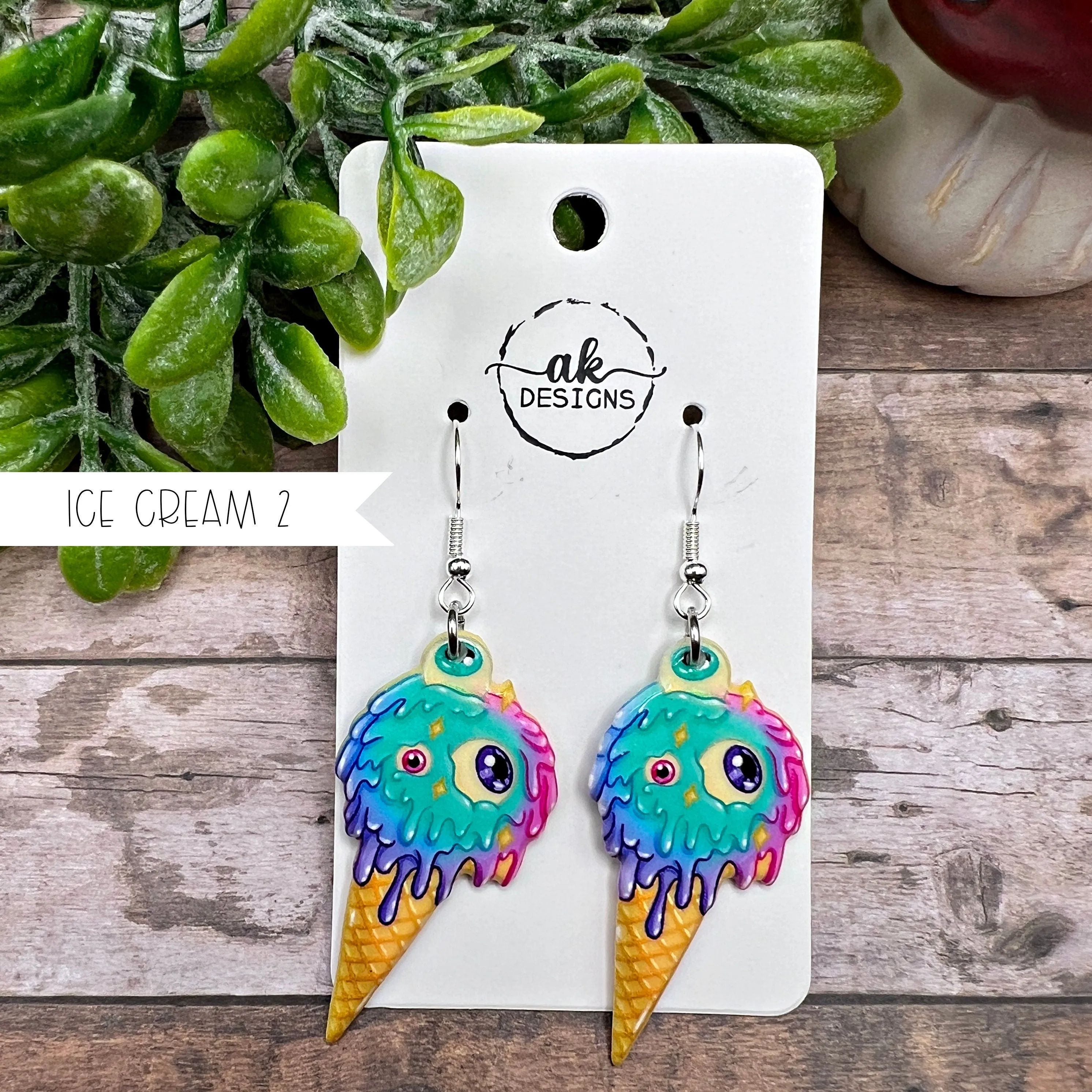 Creepy Spooky Eyeball Lava Lamp Ice Cream Hypoallergenic  Space Lightweight Earrings Halloween