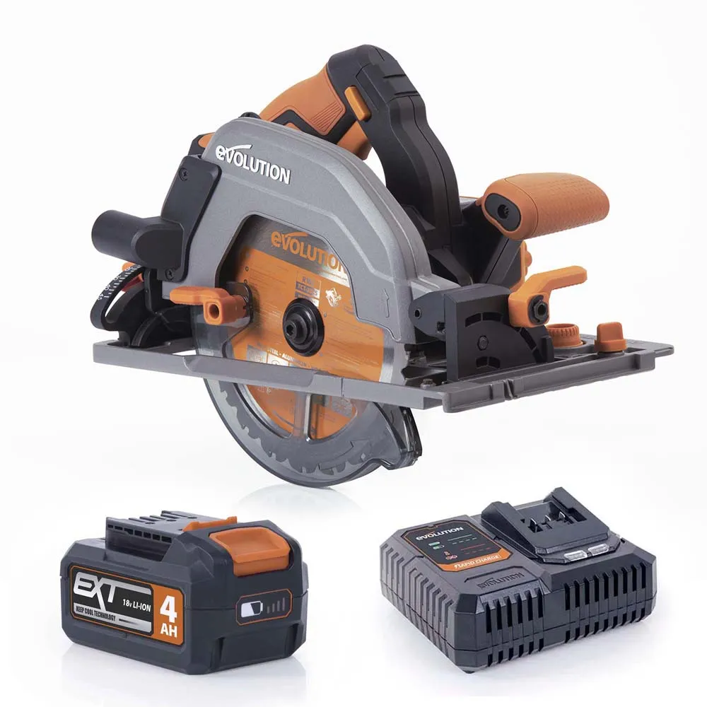 Evolution Cordless R185CCSX-Li 185mm Track Compatible Circular Saw Brushless 18v Li-Ion EXT Inc Multi-Material Blade