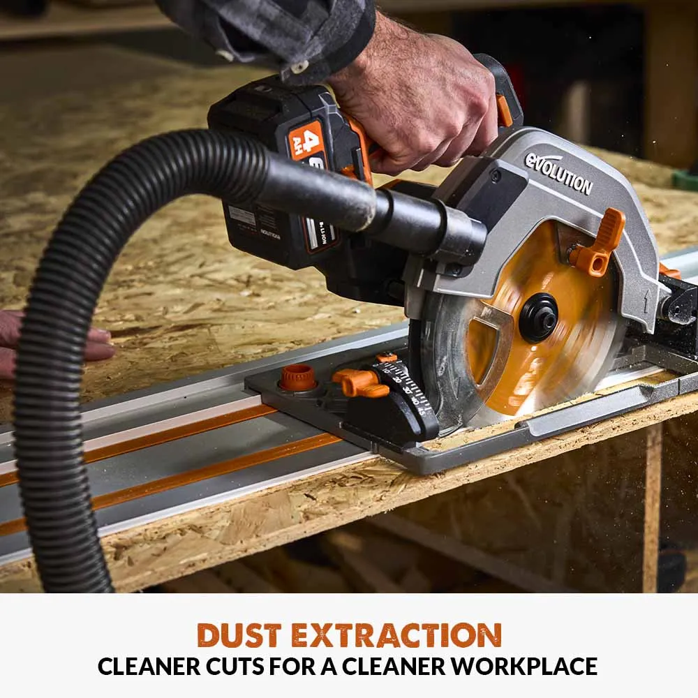 Evolution Cordless R185CCSX-Li 185mm Track Compatible Circular Saw Brushless 18v Li-Ion EXT Inc Multi-Material Blade