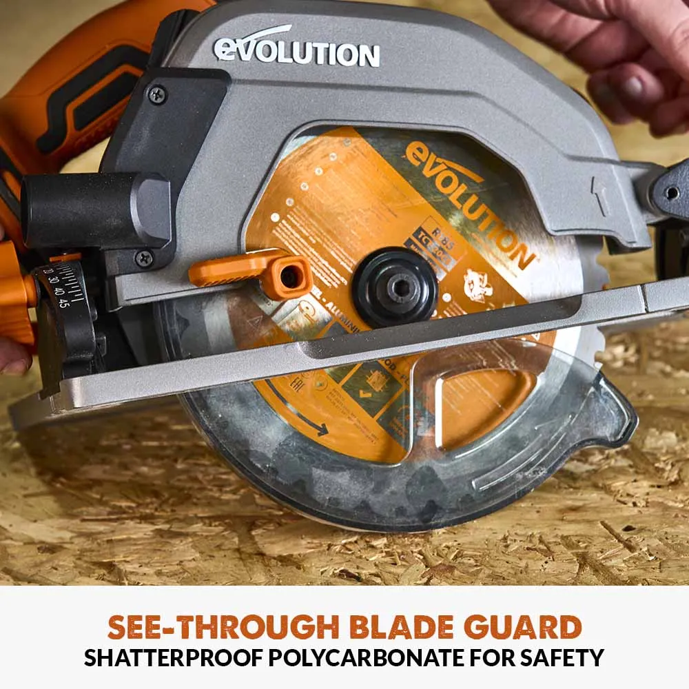 Evolution Cordless R185CCSX-Li 185mm Track Compatible Circular Saw Brushless 18v Li-Ion EXT Inc Multi-Material Blade