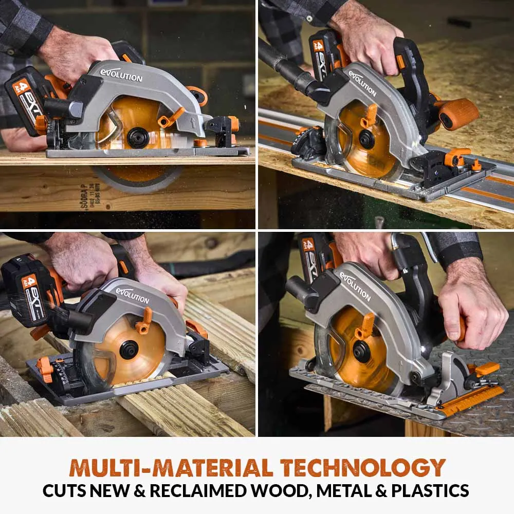 Evolution Cordless R185CCSX-Li 185mm Track Compatible Circular Saw Brushless 18v Li-Ion EXT Inc Multi-Material Blade