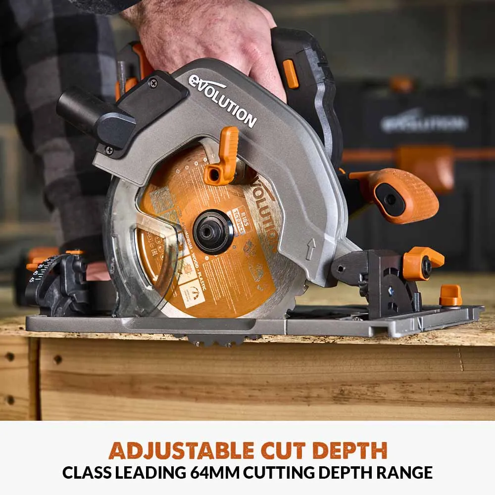 Evolution Cordless R185CCSX-Li 185mm Track Compatible Circular Saw Brushless 18v Li-Ion EXT Inc Multi-Material Blade