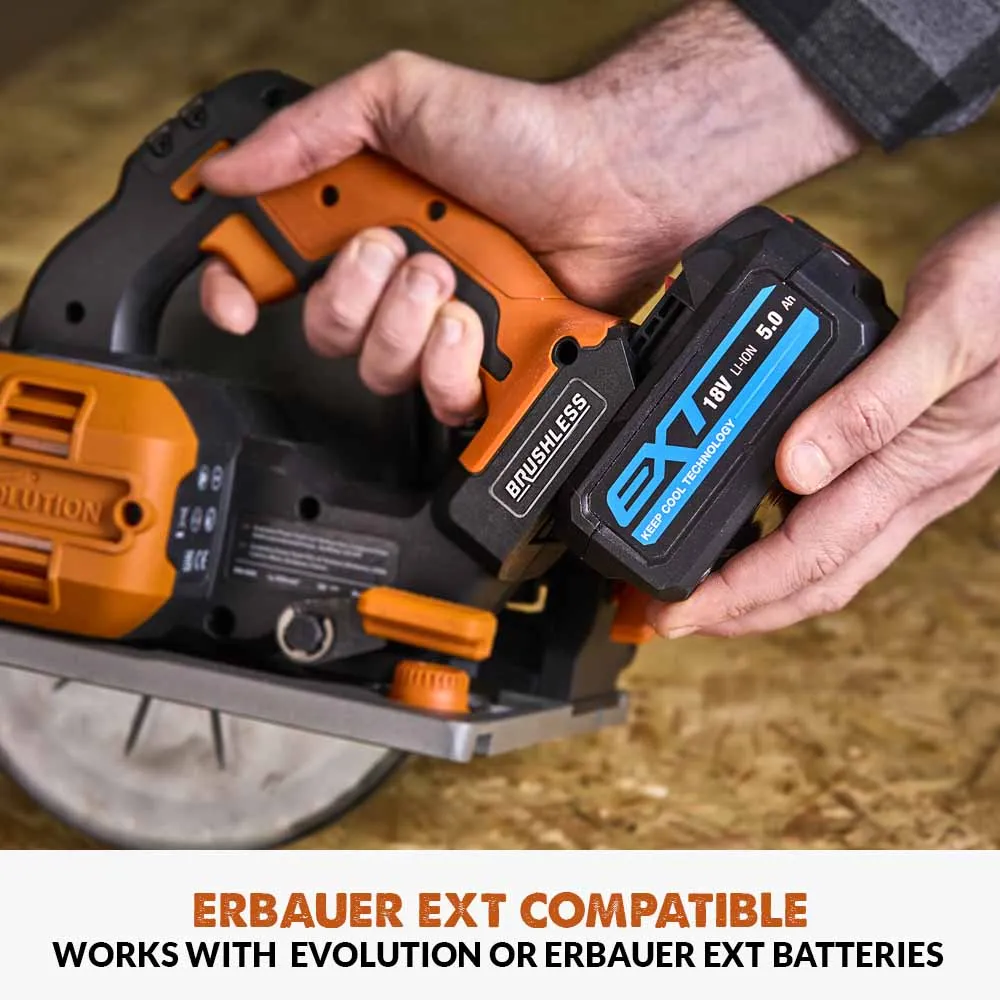 Evolution Cordless R185CCSX-Li 185mm Track Compatible Circular Saw Brushless 18v Li-Ion EXT Inc Multi-Material Blade