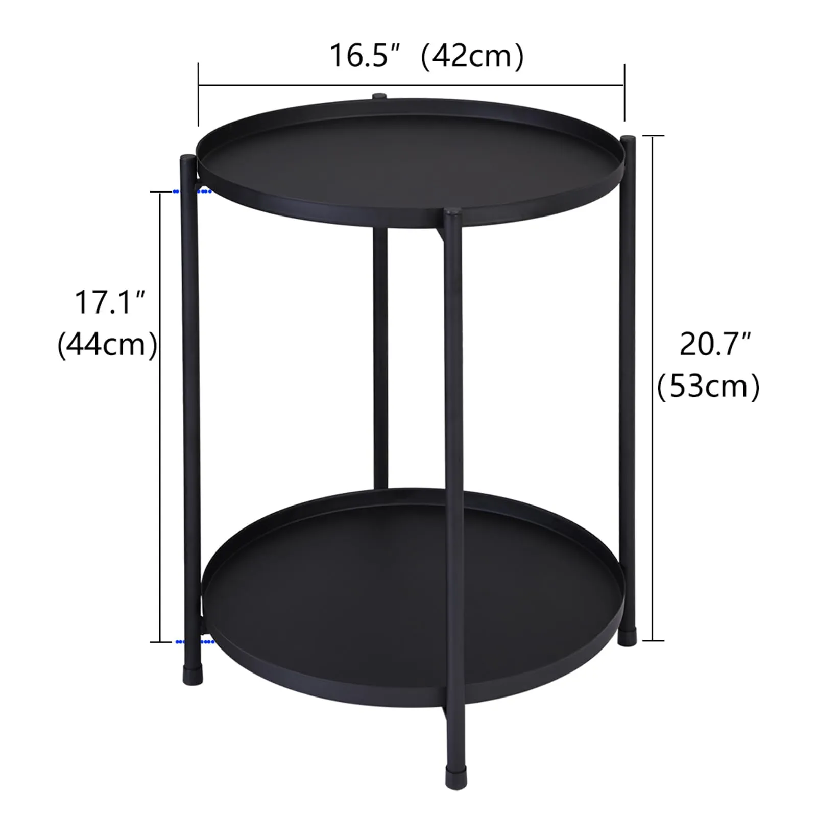 H JINHUI Round Metal Side End Table with Double Tier,Accent Side Table,Coffee End Table Night Stand for Living Room and Bedroom,Anti-Rust and Waterproof (Black)