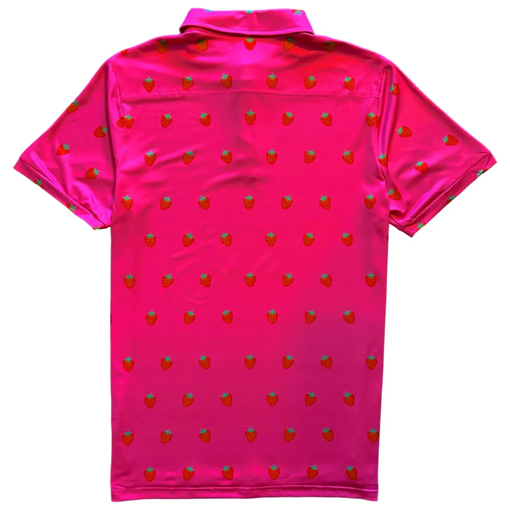 Hot Pink Strawberry Fruit Men's Polo Golf Shirt