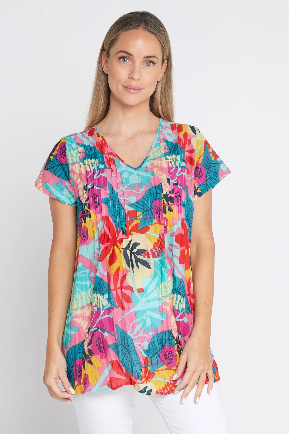 Kayla Cotton Short Sleeve Top - Cutout Florals