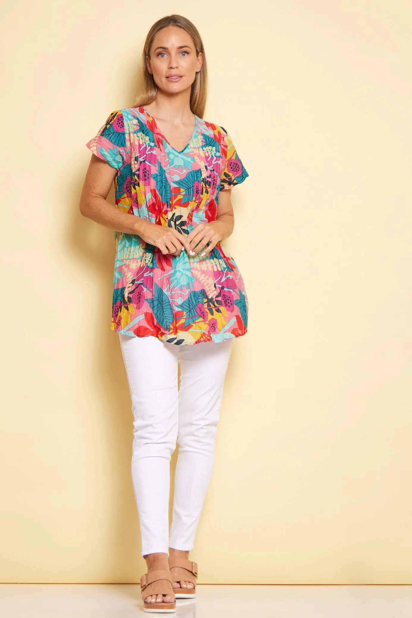 Kayla Cotton Short Sleeve Top - Cutout Florals