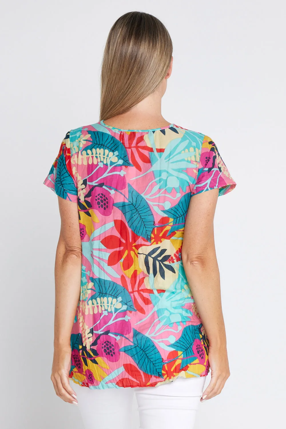 Kayla Cotton Short Sleeve Top - Cutout Florals