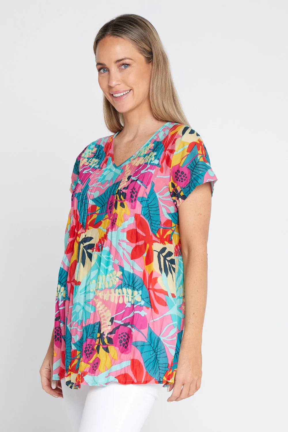 Kayla Cotton Short Sleeve Top - Cutout Florals