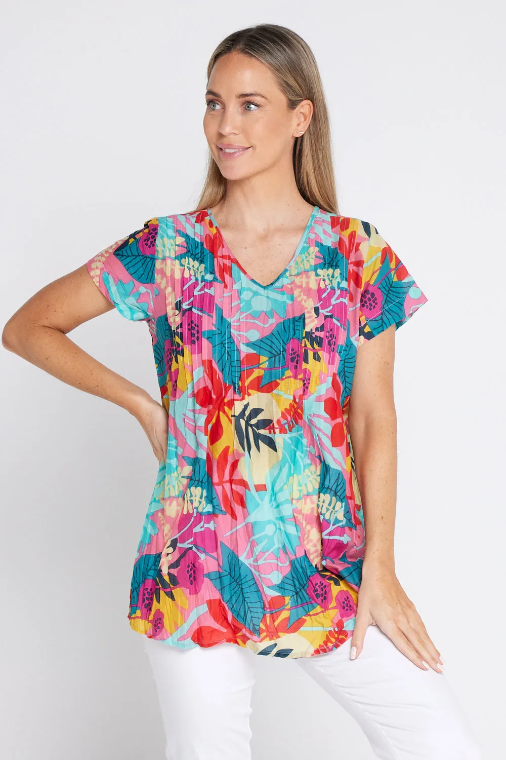 Kayla Cotton Short Sleeve Top - Cutout Florals