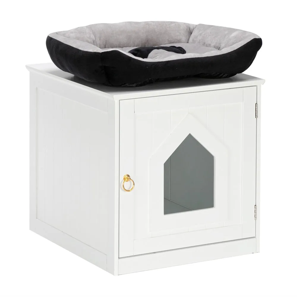 Litter Box Enclosure Cat Home Nightstand Pet House Indoor Pet Crate Cat Lounge Hut or Litter Box Cover with Sturdy Wooden Base