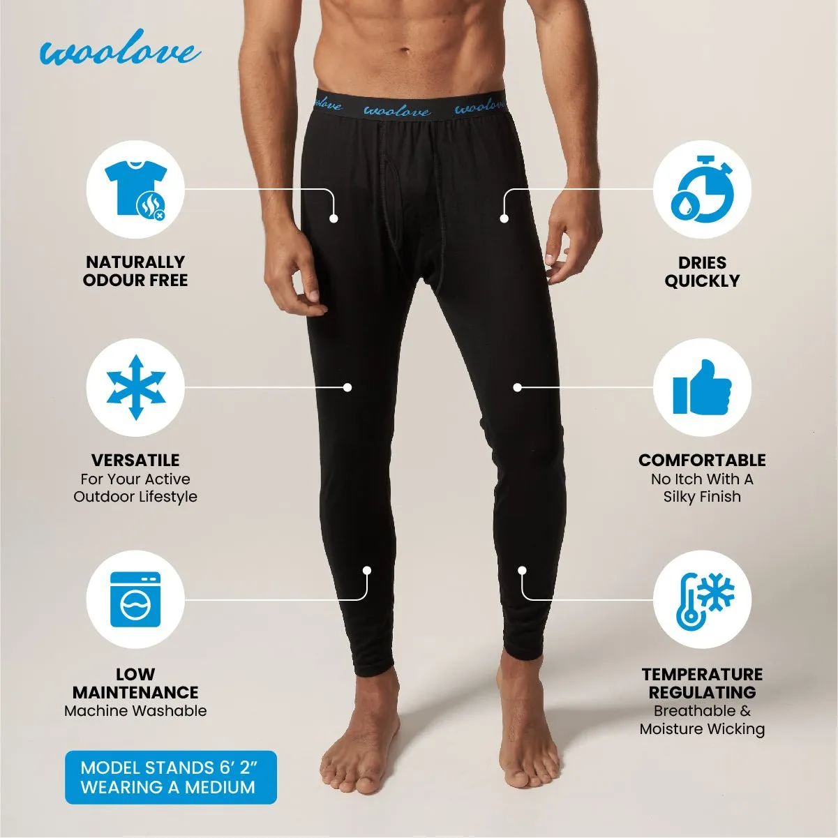 Men's 100% Merino Wool Long Underwear Base Layer Leggings 260 GSM - Heavyweight