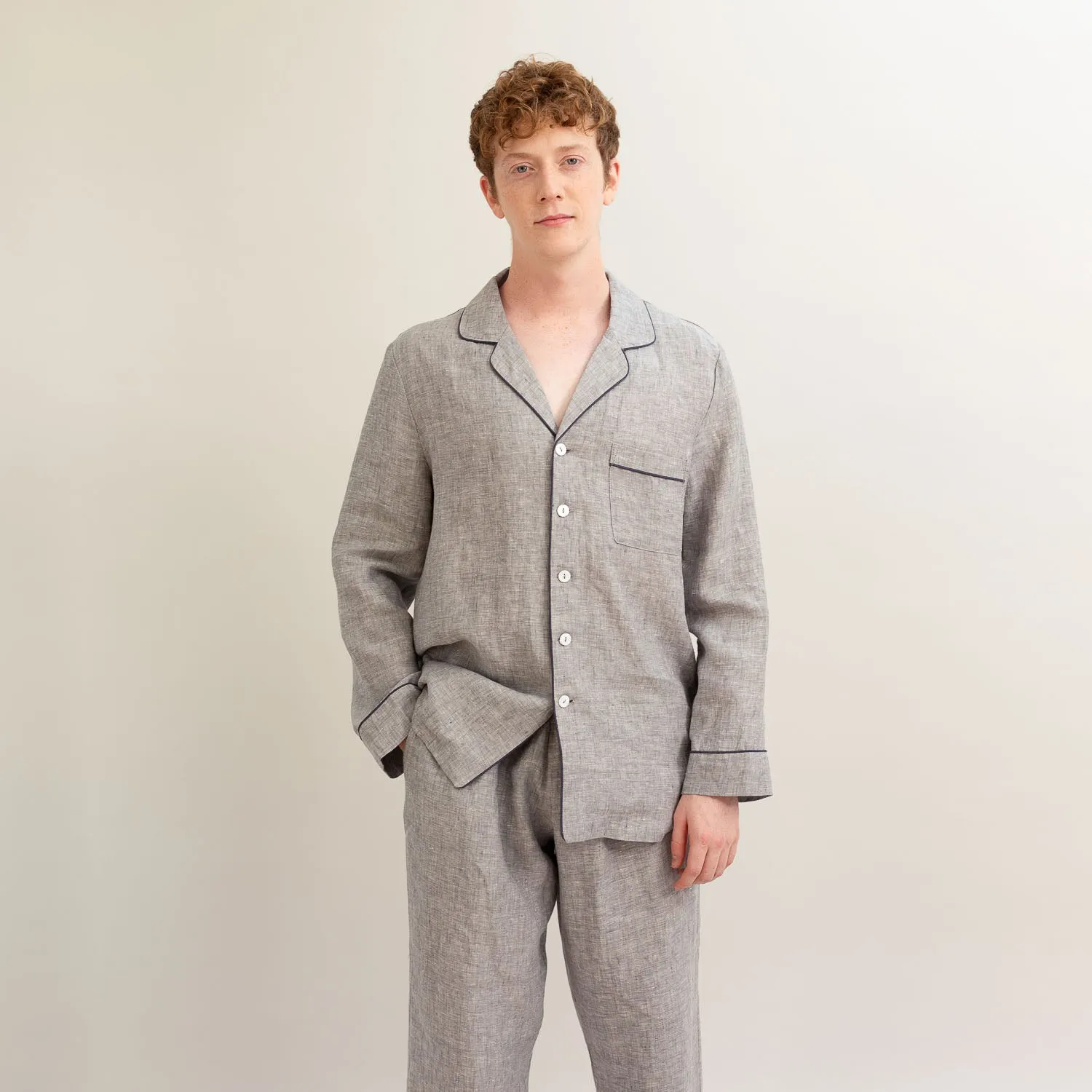 Men's Grey Linen Pyjama Trouser Set