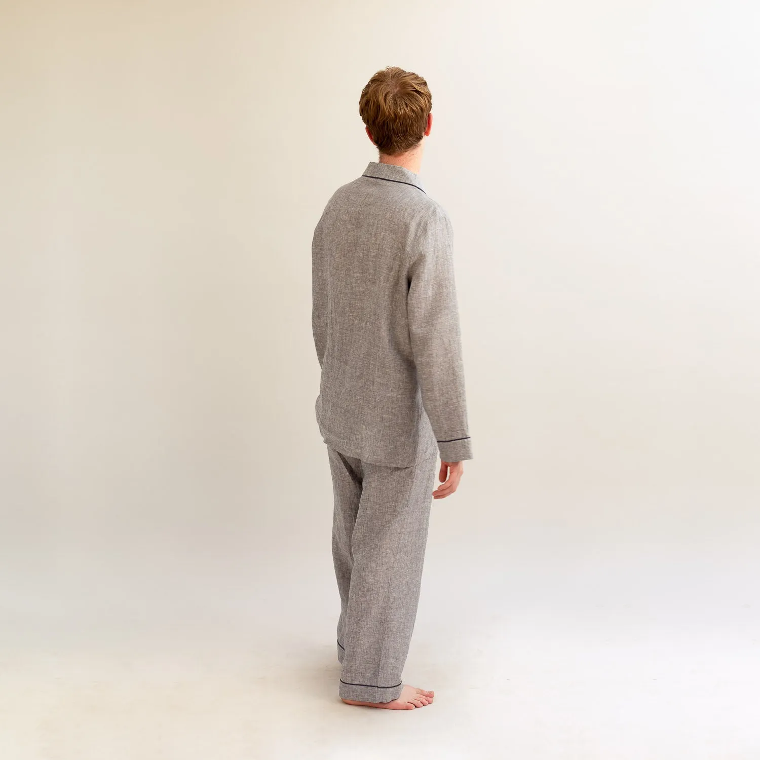 Men's Grey Linen Pyjama Trouser Set