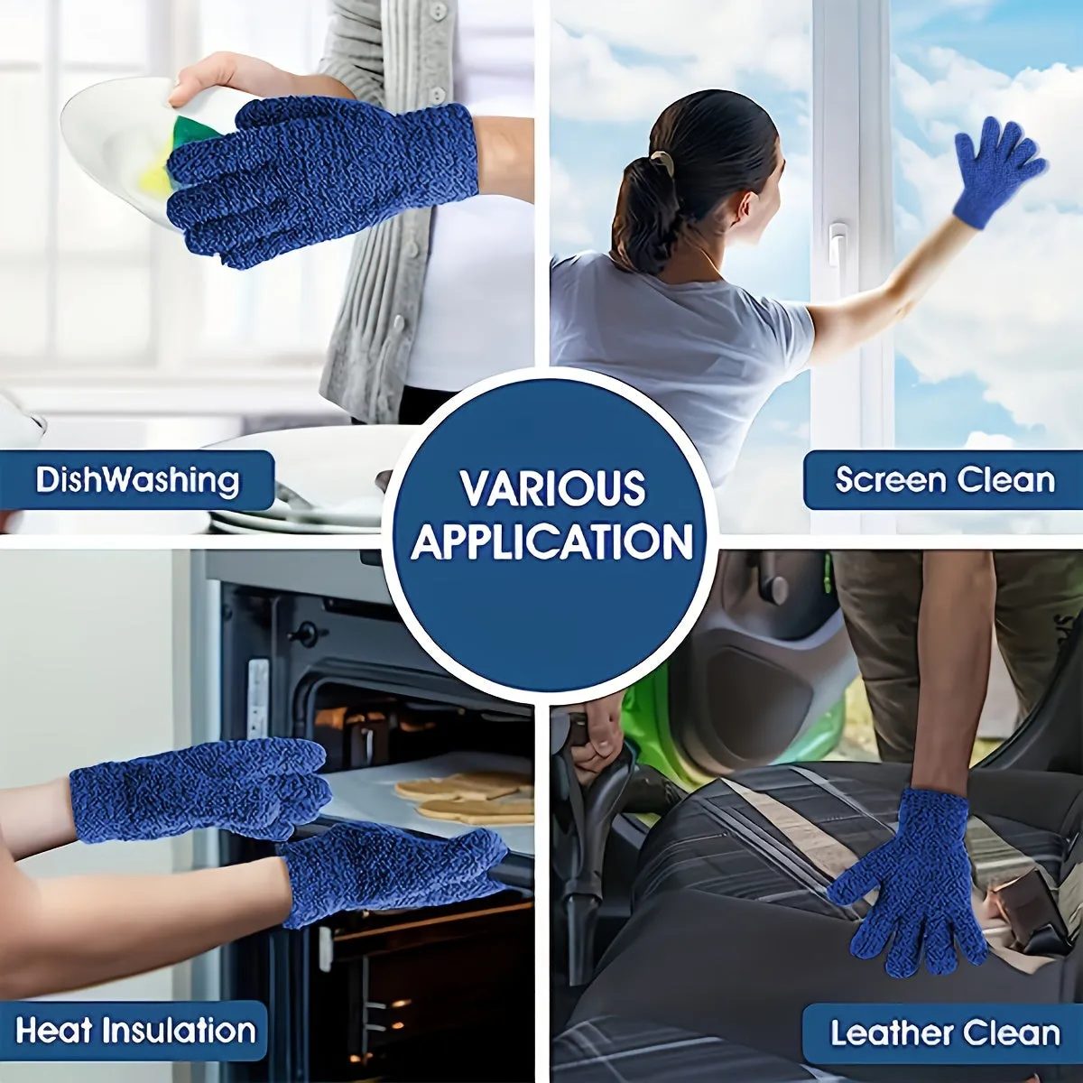 Microfiber Dusting Gloves Reusable Washable Cleaning Mittens for Home