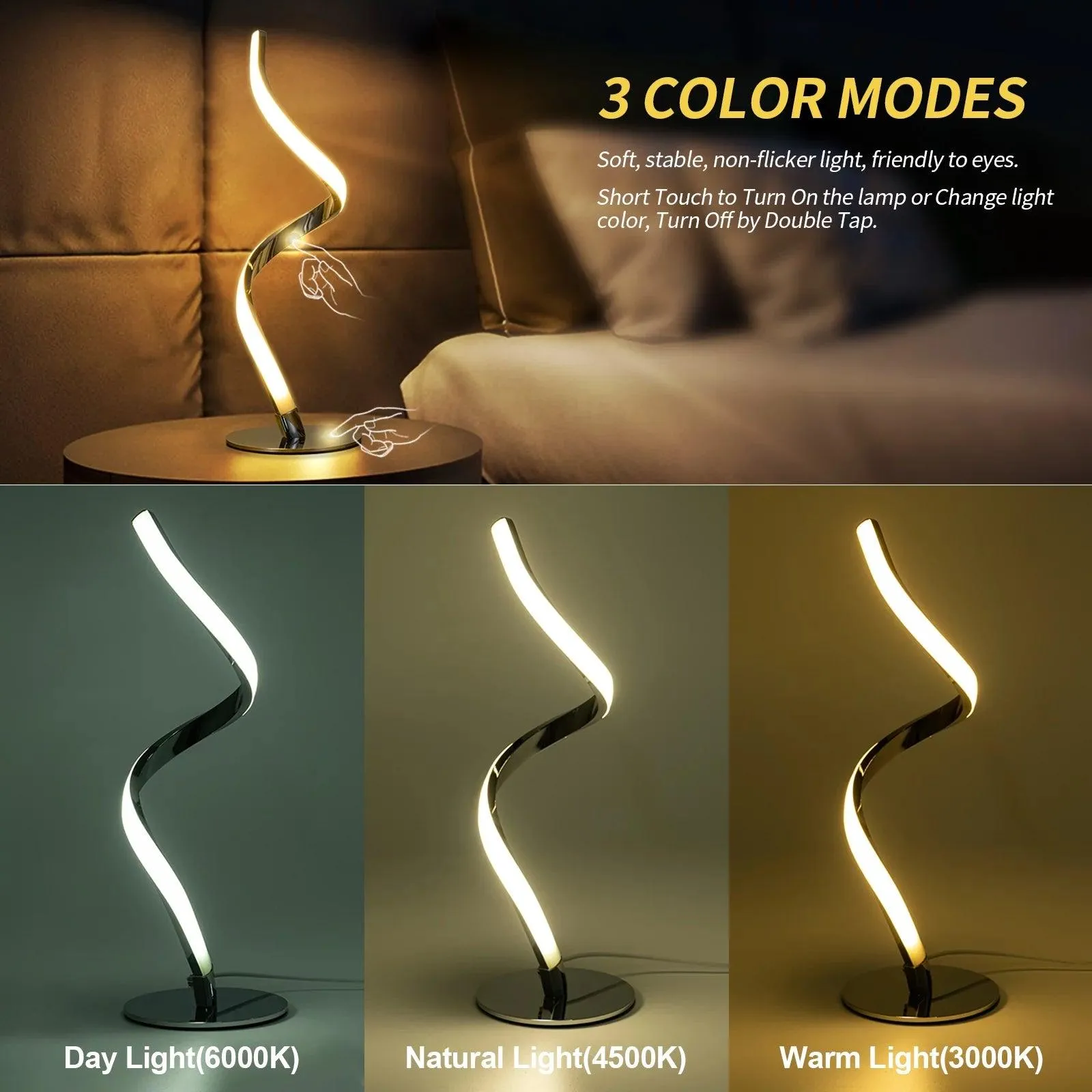 Modern Spiral Table Lamp -  Touch Control Bedside Lamp