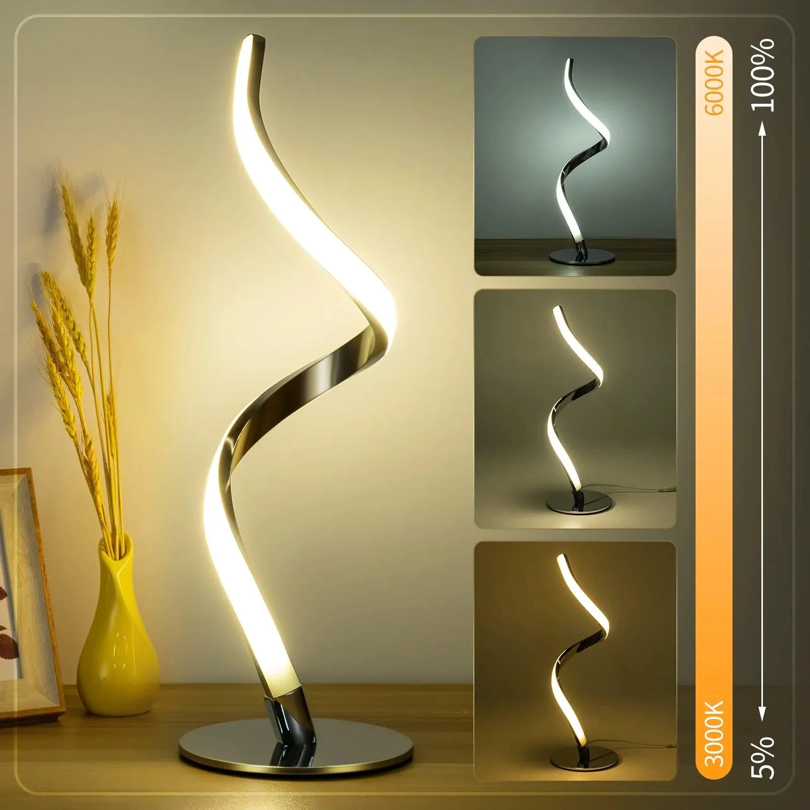 Modern Spiral Table Lamp -  Touch Control Bedside Lamp