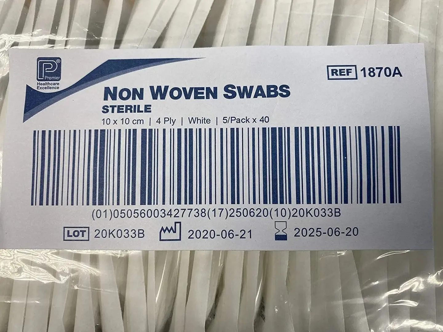 Premier 1870A 4 Ply Sterile Absorbent Non Woven Swab, 10cm x 10cm Pack of 40 (5 Swabs/Pack)