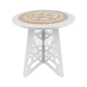 RêveLife Round End Table Lightweight Side Table White Coffee Table Small Nightstand Home Decor Vintage Bedside Table for Bedroom Living Room Balcony Small Spaces, Easy Assembly