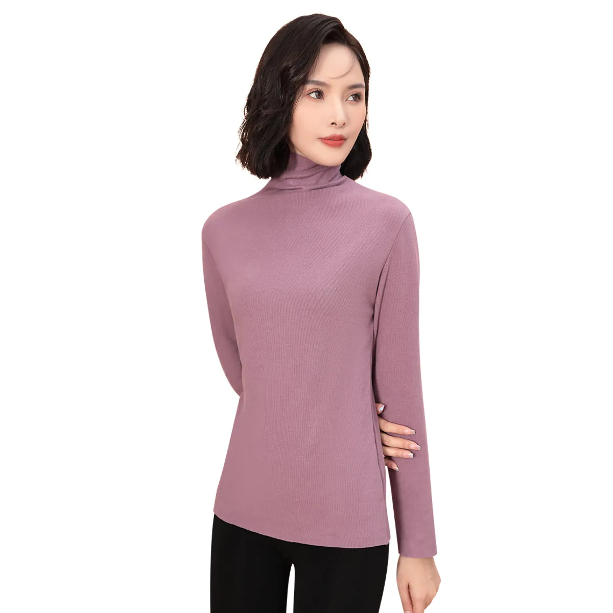 Sidiou Group Winter Thickened High Neck Thermal Underwear Top Winter Fleece Shirt Warm Cotton Long Sleeve Top For Women