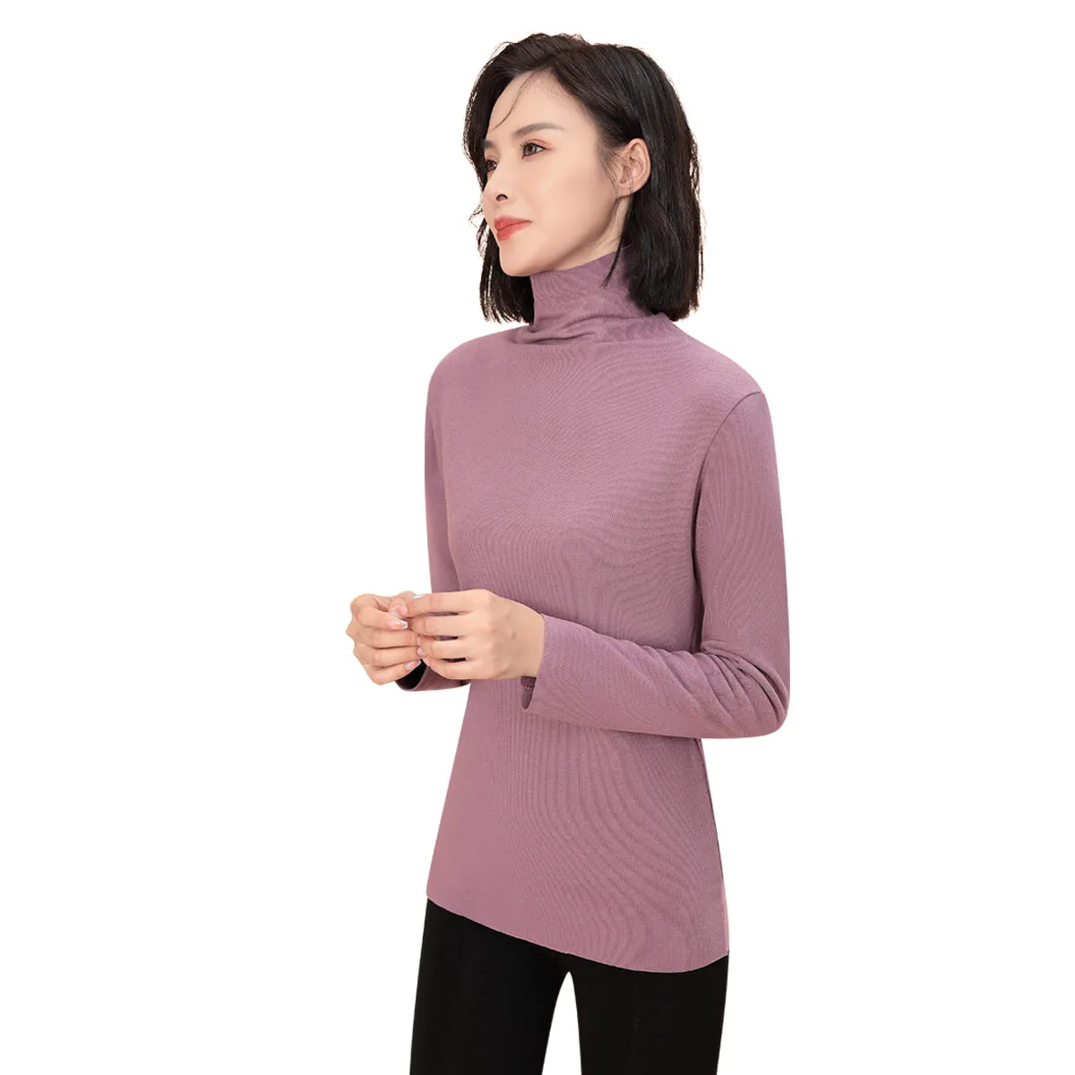 Sidiou Group Winter Thickened High Neck Thermal Underwear Top Winter Fleece Shirt Warm Cotton Long Sleeve Top For Women