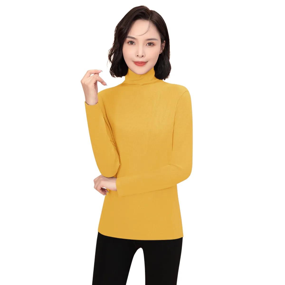 Sidiou Group Winter Thickened High Neck Thermal Underwear Top Winter Fleece Shirt Warm Cotton Long Sleeve Top For Women