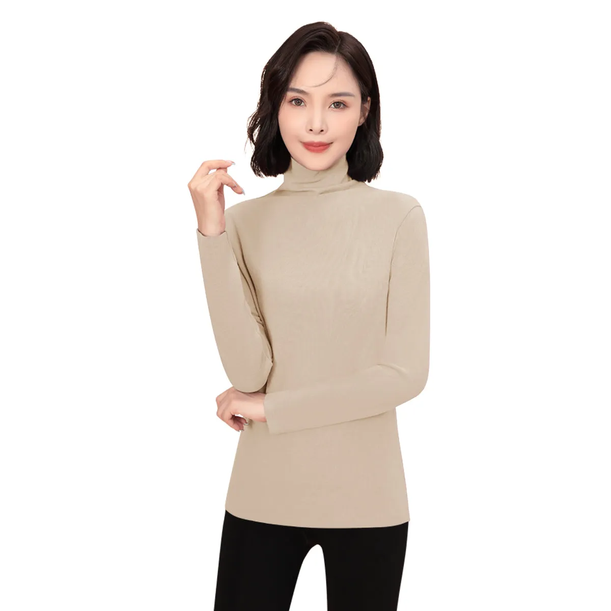 Sidiou Group Winter Thickened High Neck Thermal Underwear Top Winter Fleece Shirt Warm Cotton Long Sleeve Top For Women