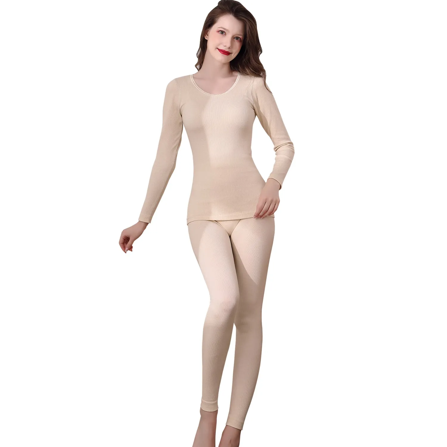 Thermal Underwear Set for Women Wool Antibacterial Warm Underwear Long Johns Suit Soft Comfortable Long Sleeve Base Layer Thermal Top and Bottoms