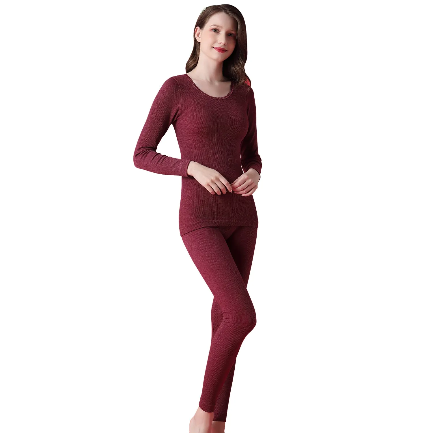 Thermal Underwear Set for Women Wool Antibacterial Warm Underwear Long Johns Suit Soft Comfortable Long Sleeve Base Layer Thermal Top and Bottoms