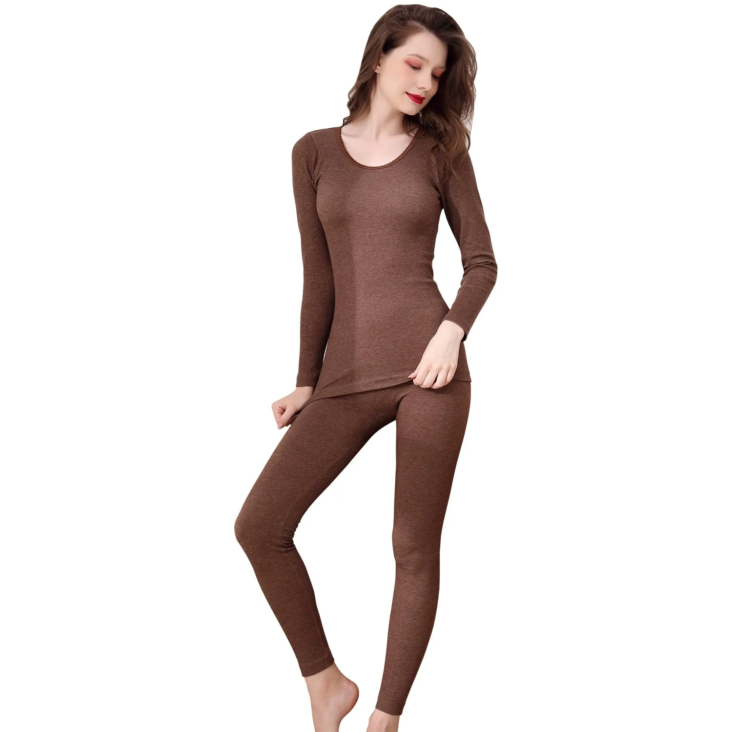 Thermal Underwear Set for Women Wool Antibacterial Warm Underwear Long Johns Suit Soft Comfortable Long Sleeve Base Layer Thermal Top and Bottoms