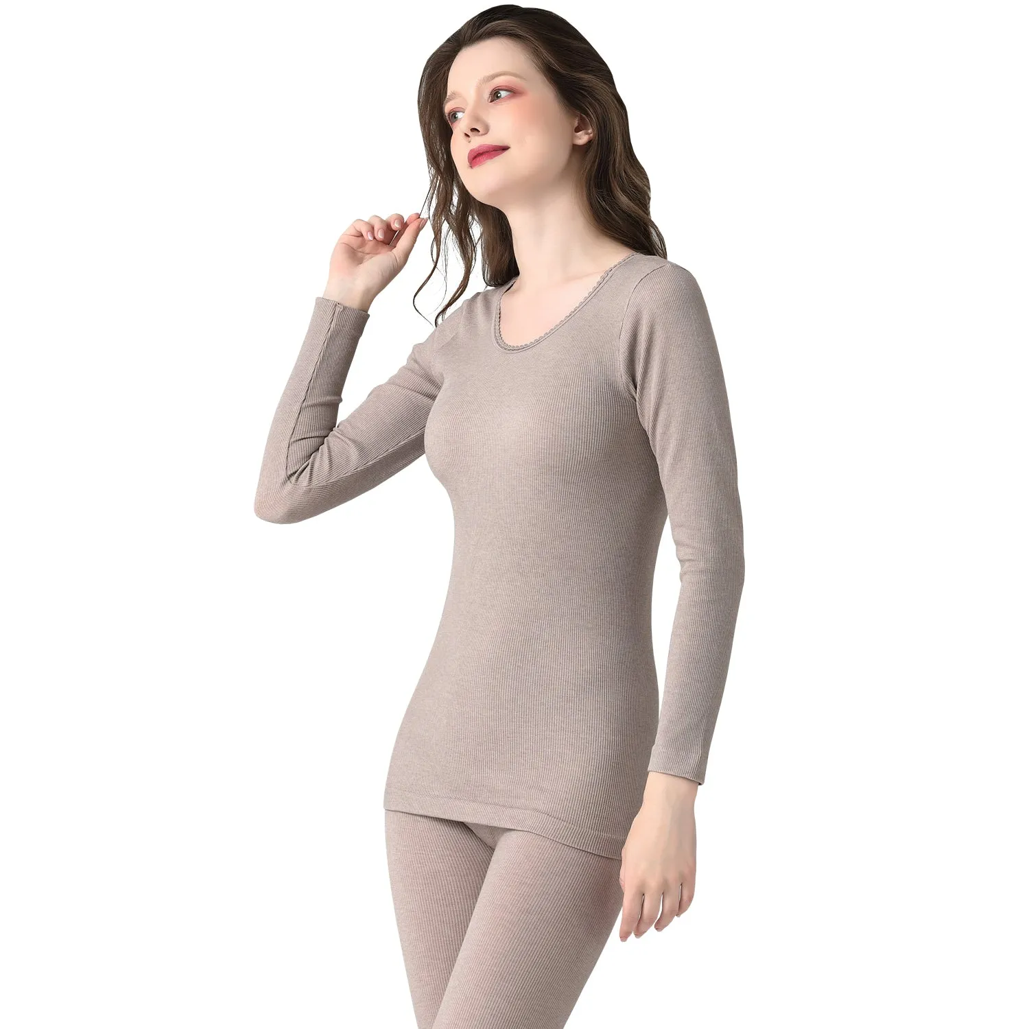 Thermal Underwear Set for Women Wool Antibacterial Warm Underwear Long Johns Suit Soft Comfortable Long Sleeve Base Layer Thermal Top and Bottoms