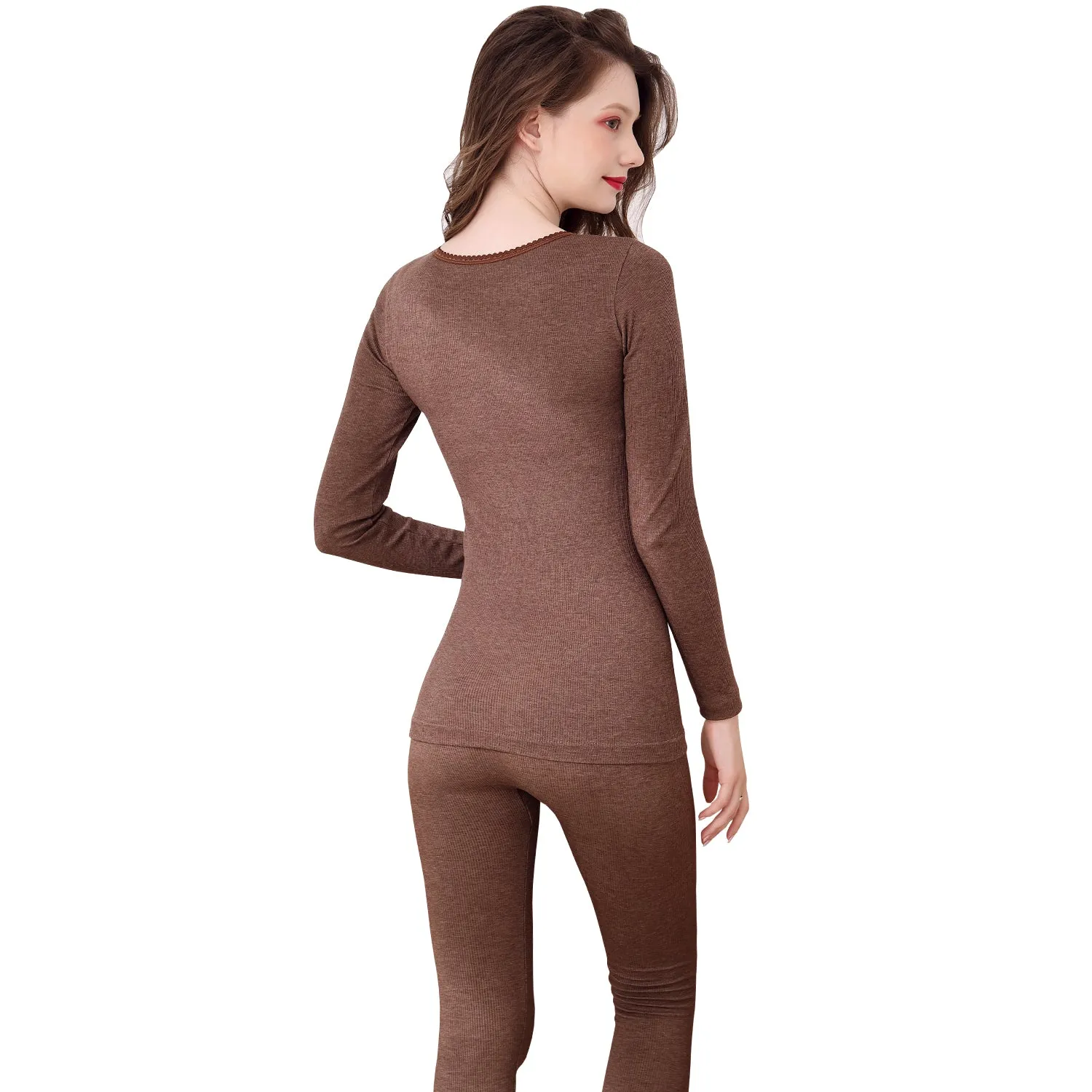 Thermal Underwear Set for Women Wool Antibacterial Warm Underwear Long Johns Suit Soft Comfortable Long Sleeve Base Layer Thermal Top and Bottoms