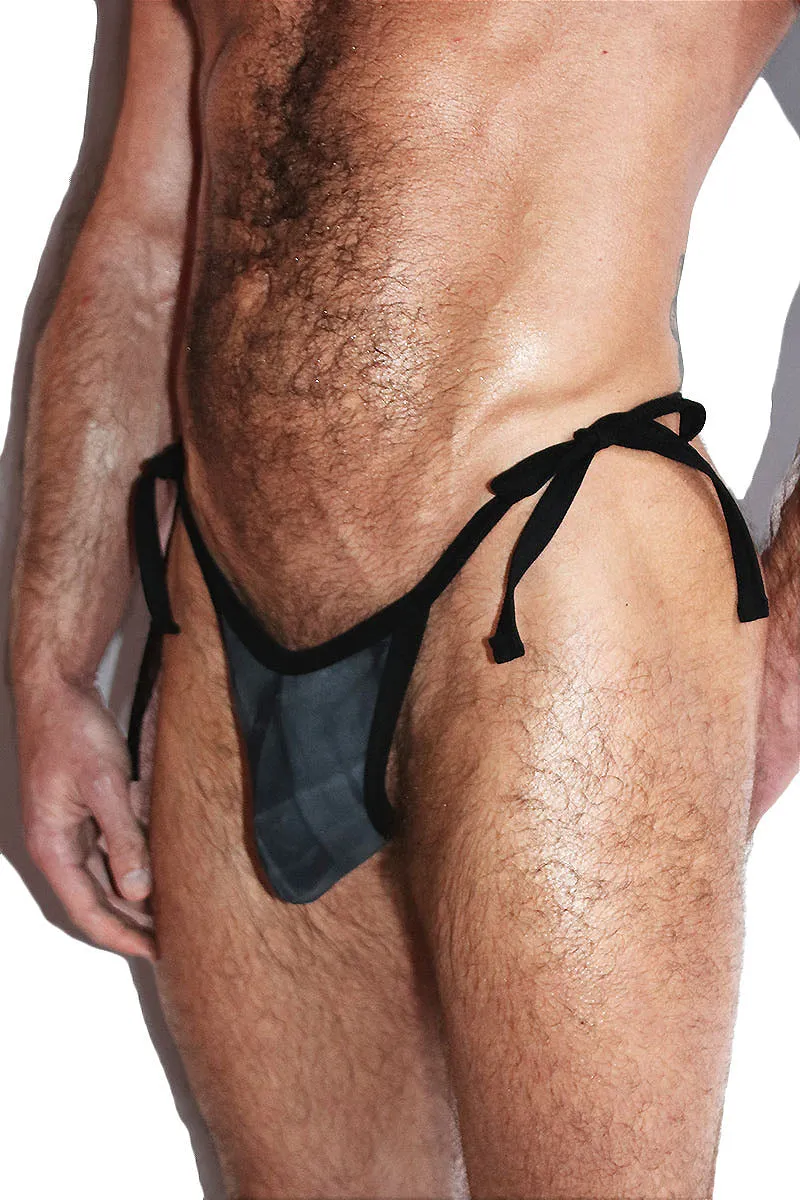 Tough Love Dye Tied Up String Thong - Black